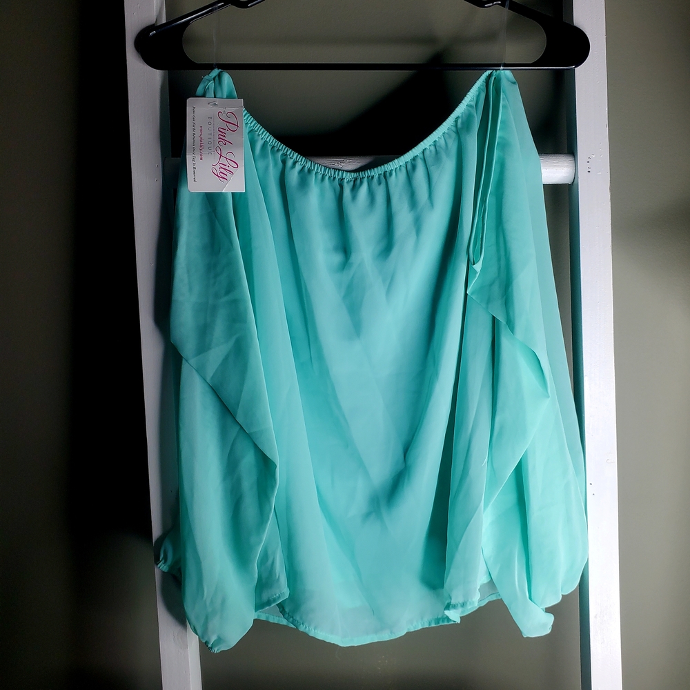 Light Mint Blue Women's Off The Shoulder Top